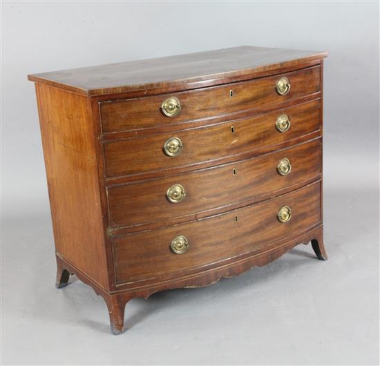 A Regency mahogany bowfront chest, W.3ft 2.5in. D.1ft 10.5in. H.2ft 9in.